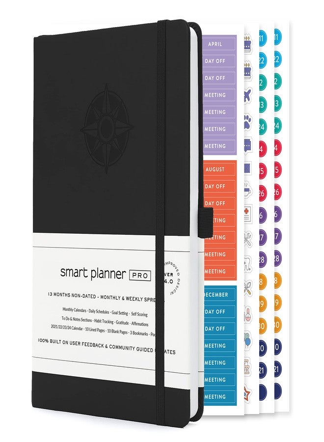 Smart Planner Pro - Undated Daily Planner - Small A5 - Achieve Goals & Increase Productivity - Weekly, Monthly, Work Sections, Organizer Diary with Back Pocket, 3 Satin Bookmarks & Pen Holder - Image 1