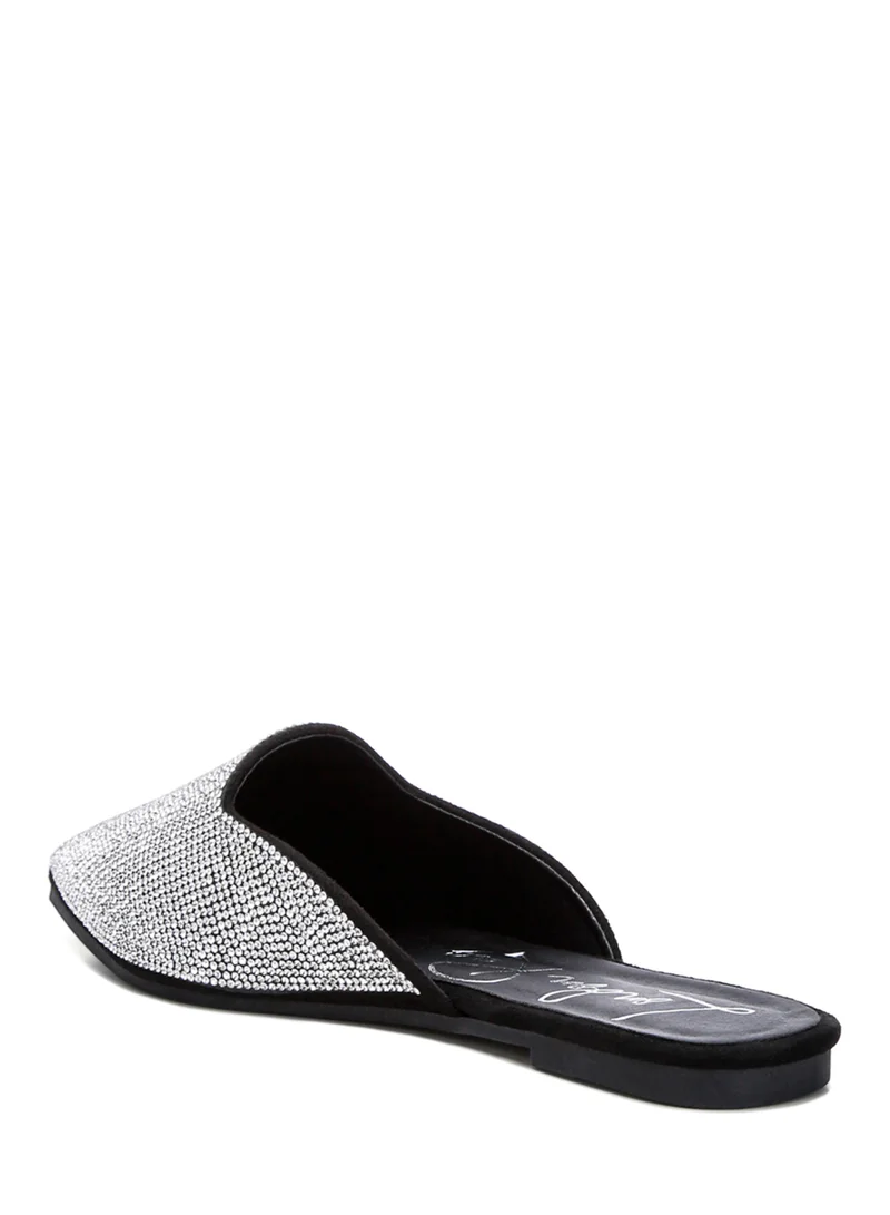 London Rag Rhinestones Embellished Mules in Black and Silver