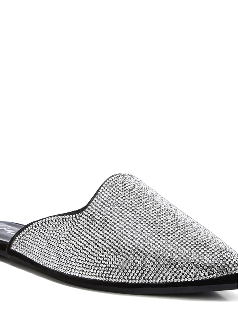London Rag Rhinestones Embellished Mules in Black and Silver
