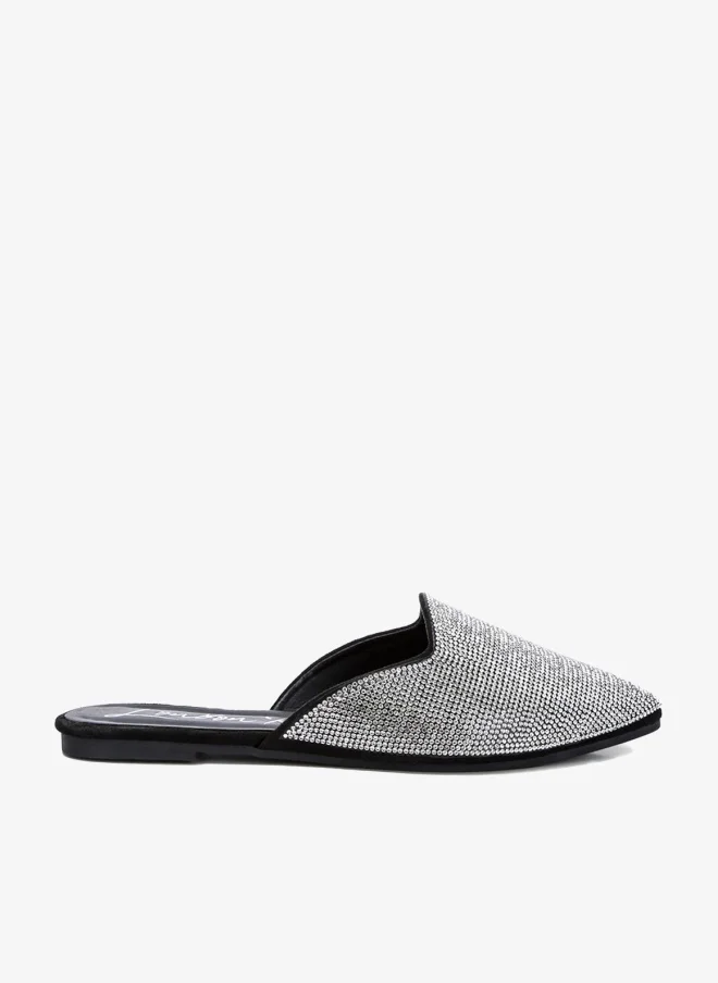 Rhinestones Embellished Mules in Black and Silver