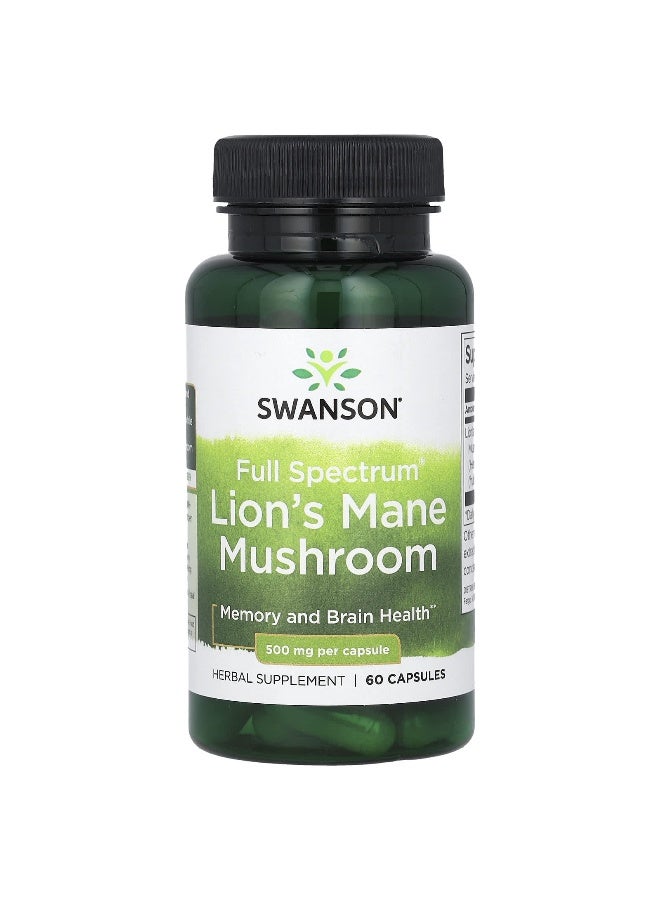 Swanson, Full Spectrum Lion's Mane Mushroom, 500 mg, 60 Capsules
