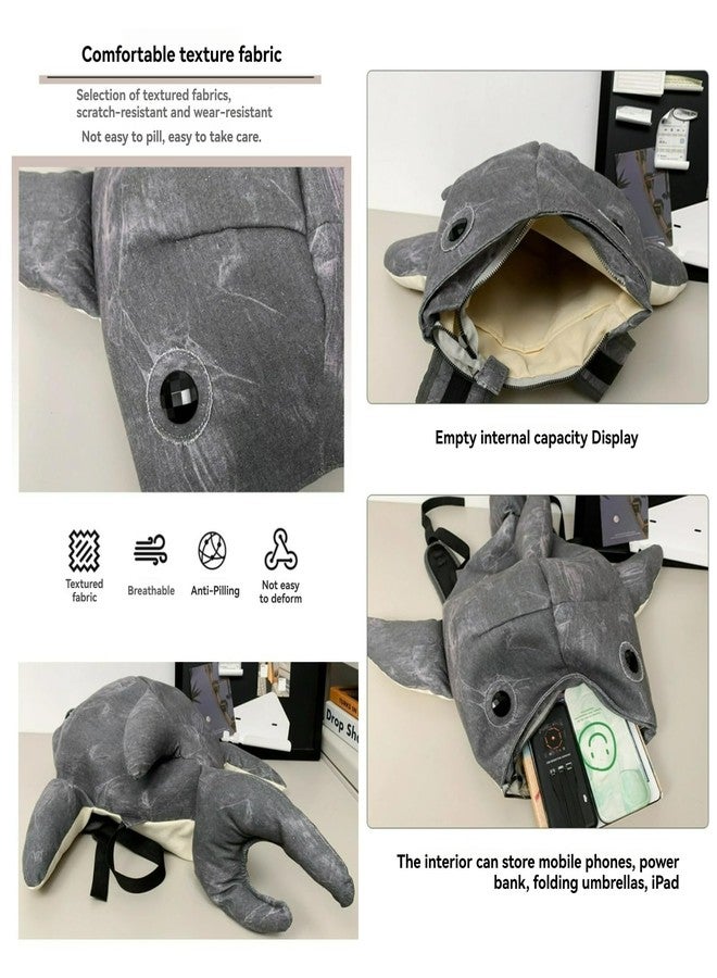 BlingKicks Whale Shark Backpack, Large Capacity Cute Bag for Adults, Trendy and Durable Street Style (Dark grey) - Image 4