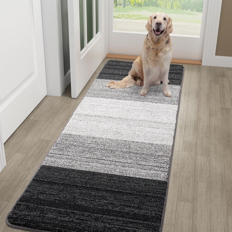 Kitinjoy Indoor Outdoor Door Mat, 59x20 Non-Slip Absorbent Dirt Trapper, Low-Profile Washable Inside Entrance Front Floor Mat, Sturdy Soft Entry Doormats for Entryway, Grey - Image 1
