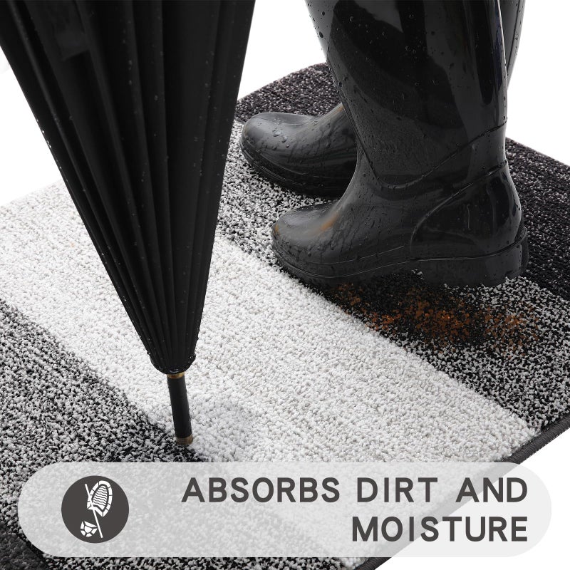 Kitinjoy Indoor Outdoor Door Mat, 59x20 Non-Slip Absorbent Dirt Trapper, Low-Profile Washable Inside Entrance Front Floor Mat, Sturdy Soft Entry Doormats for Entryway, Grey - Image 2