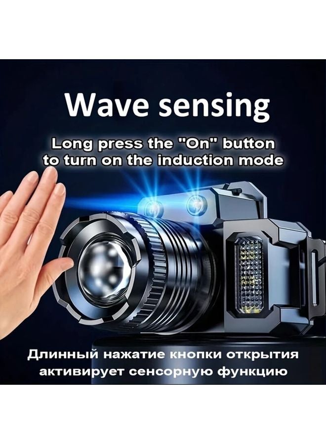 LED Sensing Headlamp COB Floodlight 360 Illumination Rechargeable USB Black - Image 4