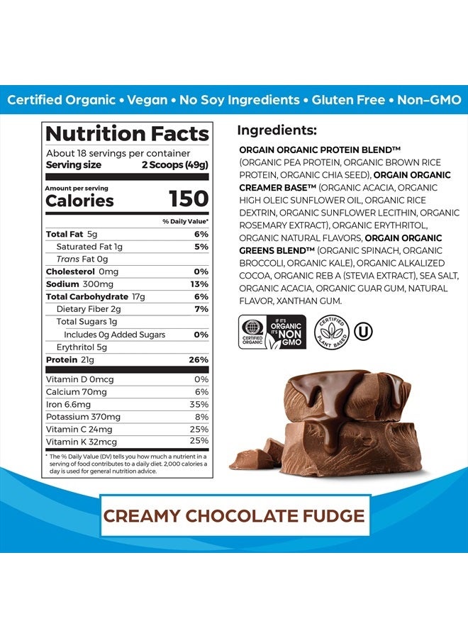 Orgain Organic Vegan Protein Powder + Greens, Creamy Chocolate Fudge - 21g Plant Based Protein, 7g Prebiotic Fiber for Gut Health, Gluten Free, No Lactose Ingredients, No Sugar Added, Non-GMO - 1.94lb - Image 2