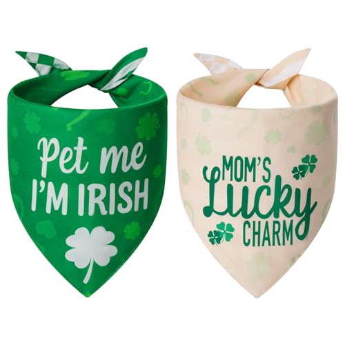Agroon St. Patrick's Day Dog Bandanas Large 2PCS, 4 Pattern Green Scarf for Boy and Girl, Triangle Reversible Bibs Breed for Puppy Pets - Image 1