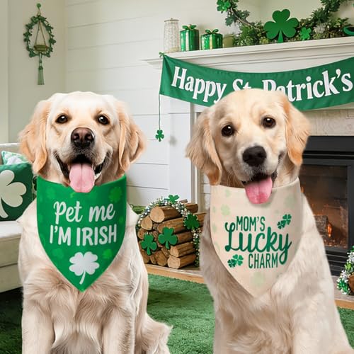 Agroon St. Patrick's Day Dog Bandanas Large 2PCS, 4 Pattern Green Scarf for Boy and Girl, Triangle Reversible Bibs Breed for Puppy Pets - Image 4