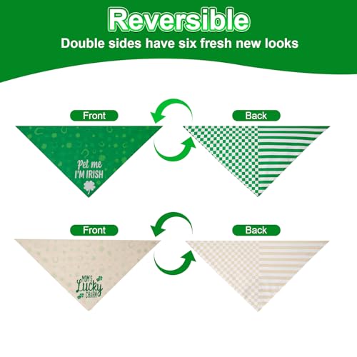 Agroon St. Patrick's Day Dog Bandanas Large 2PCS, 4 Pattern Green Scarf for Boy and Girl, Triangle Reversible Bibs Breed for Puppy Pets - Image 3