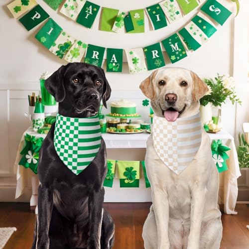 Agroon St. Patrick's Day Dog Bandanas Large 2PCS, 4 Pattern Green Scarf for Boy and Girl, Triangle Reversible Bibs Breed for Puppy Pets - Image 5