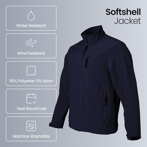 Weatherproof Men's Softshell Jacket for Men, Wind & Water Resistant, Breathable Midweight Outdoor Coat, Lightweight Windbreaker for Spring, Fall & Winter - Navy Large - Image 3