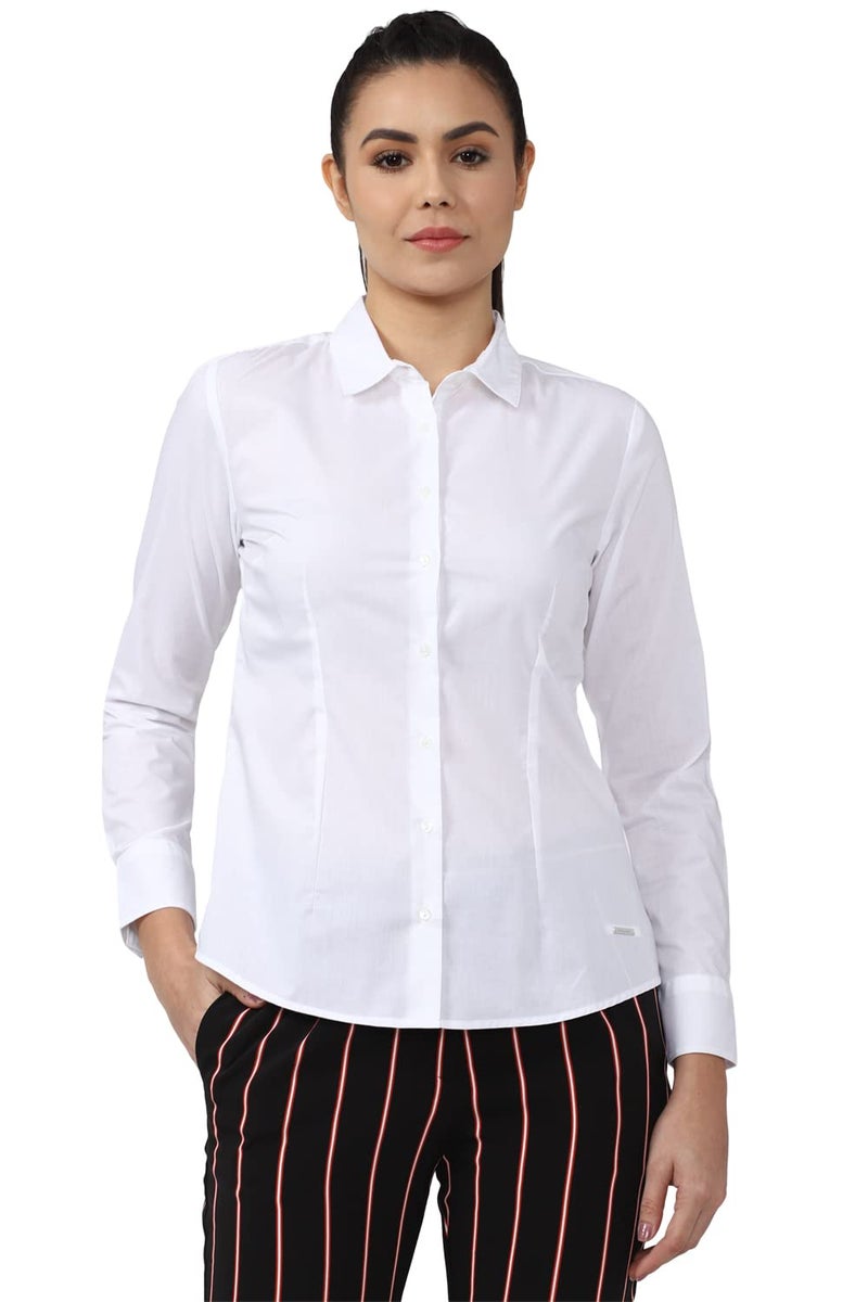 Van Heusen Women Cotton Blend Solid Regular Fit Shirt (VWSFCRGBU86024_White L) - Image 1