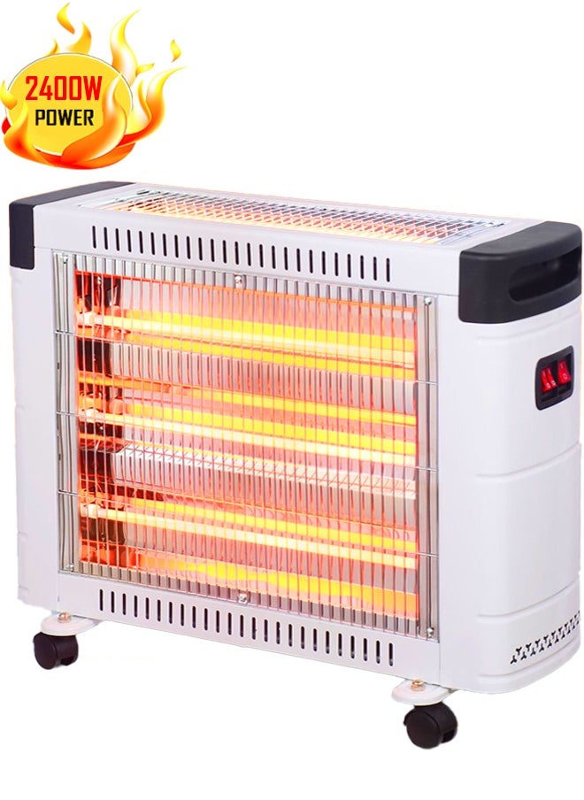 Cady One 2400W Rectangular Electric Heater with 4 Burners Portable Quartz Electric Heater with Temperature Control Switch 