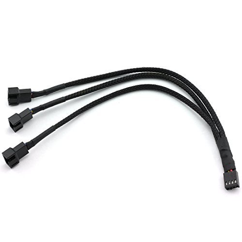 DZS Elec 4Pin 1 to 3 Ways PWM Fan Splitter Cable - Black Sleeved Fan Power Extension - 27cm/10.5 inches - Image 1