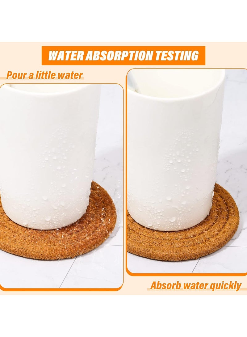 8 Pcs Drink Coasters with Holder, Minimalist Cotton Woven 4 Colors Absorbent Coaster Set for Home Decor Tabletop Protection Suitable for Kinds of Cups, 4.3 Inches  - Image 4