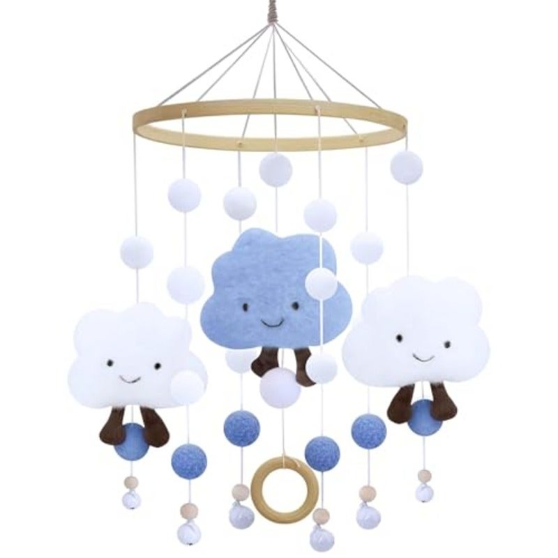 Baby Crib Bell Baby Wind Chime with Felt Ball 3D Cloud 360 Rotating Bed Bell Crib Hanging 's Bed Decoration - Image 1