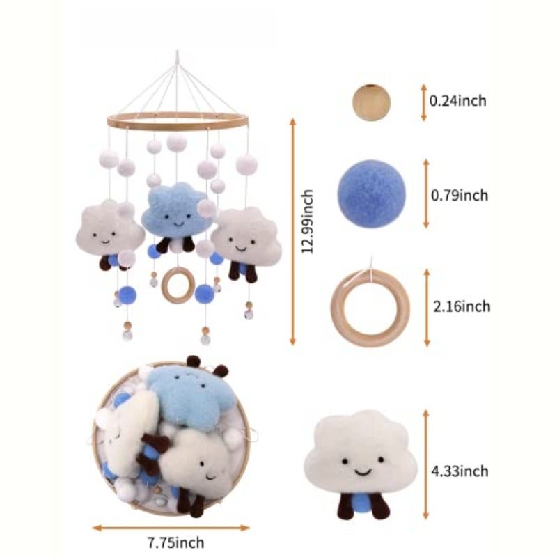 Baby Crib Bell Baby Wind Chime with Felt Ball 3D Cloud 360 Rotating Bed Bell Crib Hanging 's Bed Decoration - Image 3