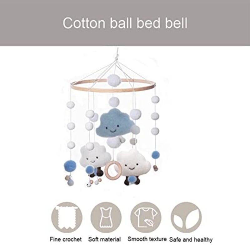 Baby Crib Bell Baby Wind Chime with Felt Ball 3D Cloud 360 Rotating Bed Bell Crib Hanging 's Bed Decoration - Image 2