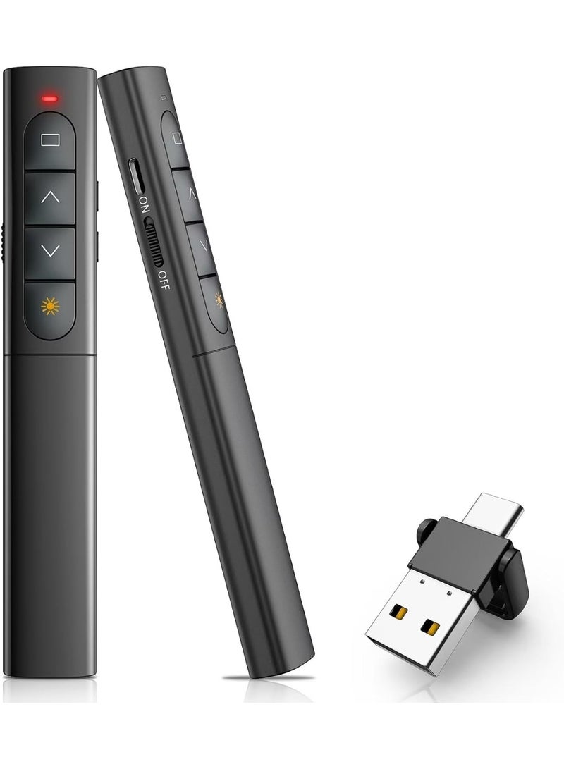 XVersion Wireless Presenter Remote 2-in-1 Clicker with Red Laser Pointer, Dual USB & Type-C Receiver, 2.4GHz Slide Controller for Laptop, MacBook, Windows - Image 1