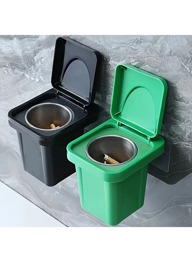 Wall Mounted Ashtray With Lid 7 Day Stainless Steel Anti Fly Ash Design Black - Image 2