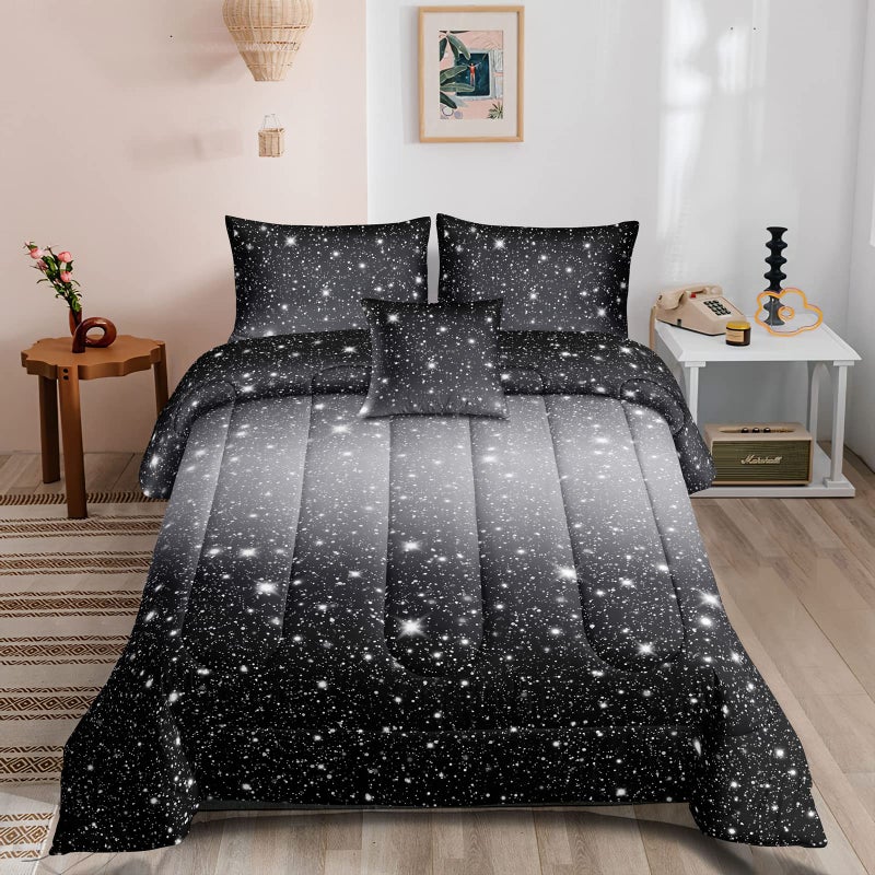 ROWADALO 6 Pieces Black Grey Glitter Sparkles Comforter Set Full SizeGalaxy Starry Sky Bedding Sets 6 Pcs Bed in A Bag for Kids Teen Girls Ultra Soft AllSeason Girls Comforter SetDJTGB5001Full