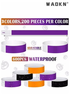 WAOKN 600pcs Neon Wristbands Waterproof Paper Bracelets Event Colorful Wrist Party Bands ArmbandsDisposable Waterproof Wristband Colored Wristband Suitable for Parties Concerts,Purple Orange Black Colors  - Image 4