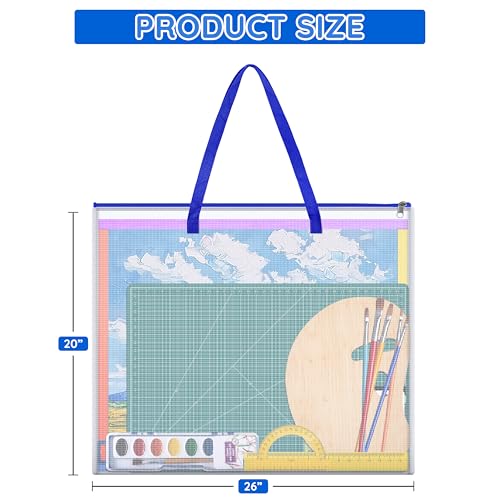 ZKOO Poster Storage Bag, 26" x 20" Art Portfolio Bag, Bulletin Board Holder Art Portfolio Container for Artwork, Artwork Storage Case for Poster, Bulletin Board, Scrapbook, Teaching Materials (Blue) - Image 2
