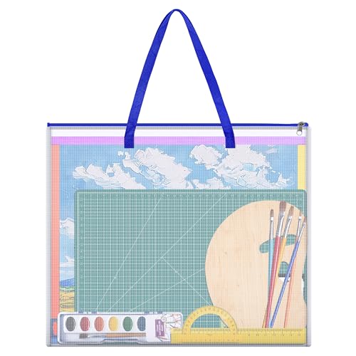 ZKOO Poster Storage Bag, 26" x 20" Art Portfolio Bag, Bulletin Board Holder Art Portfolio Container for Artwork, Artwork Storage Case for Poster, Bulletin Board, Scrapbook, Teaching Materials (Blue) - Image 1