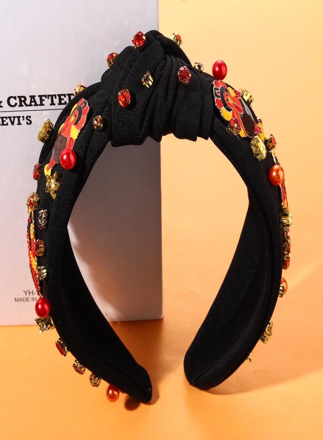 سيالكسهيني طوق رأس CEALXHENY لعيد الشكر للنساء، إكسسوارات خريفية، طوق رأس مزين بالخرز على شكل يقطينة، طوق رأس مرصع بأحجار الراين الكريستالية، طوق شعر معقود، هدايا إكسسوارات الشعر لعيد الشكر والخريف (ديك رومي 3- أسود) - Image 4