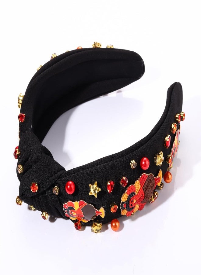 سيالكسهيني طوق رأس CEALXHENY لعيد الشكر للنساء، إكسسوارات خريفية، طوق رأس مزين بالخرز على شكل يقطينة، طوق رأس مرصع بأحجار الراين الكريستالية، طوق شعر معقود، هدايا إكسسوارات الشعر لعيد الشكر والخريف (ديك رومي 3- أسود) - Image 2