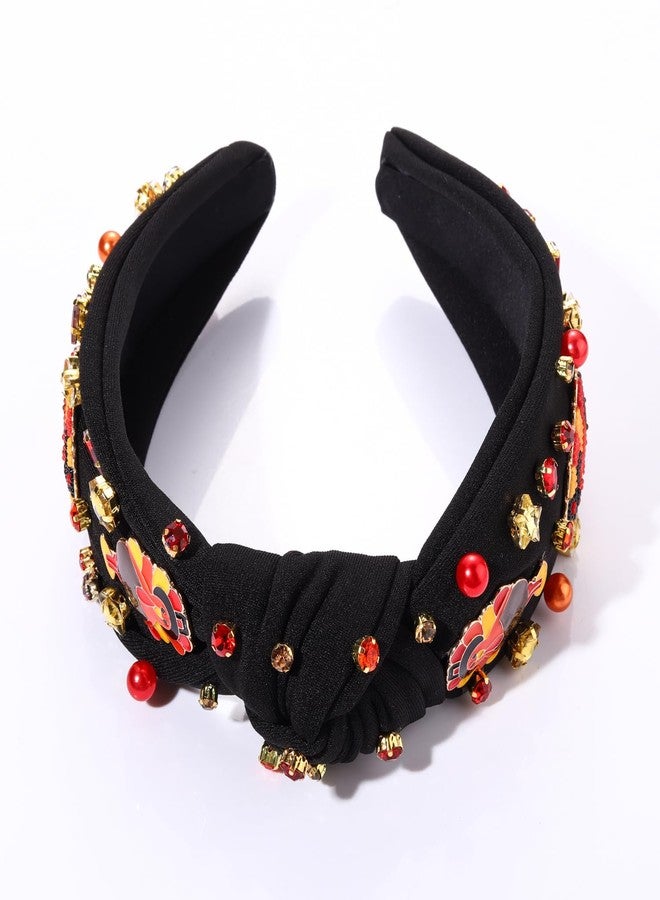 سيالكسهيني طوق رأس CEALXHENY لعيد الشكر للنساء، إكسسوارات خريفية، طوق رأس مزين بالخرز على شكل يقطينة، طوق رأس مرصع بأحجار الراين الكريستالية، طوق شعر معقود، هدايا إكسسوارات الشعر لعيد الشكر والخريف (ديك رومي 3- أسود) - Image 3