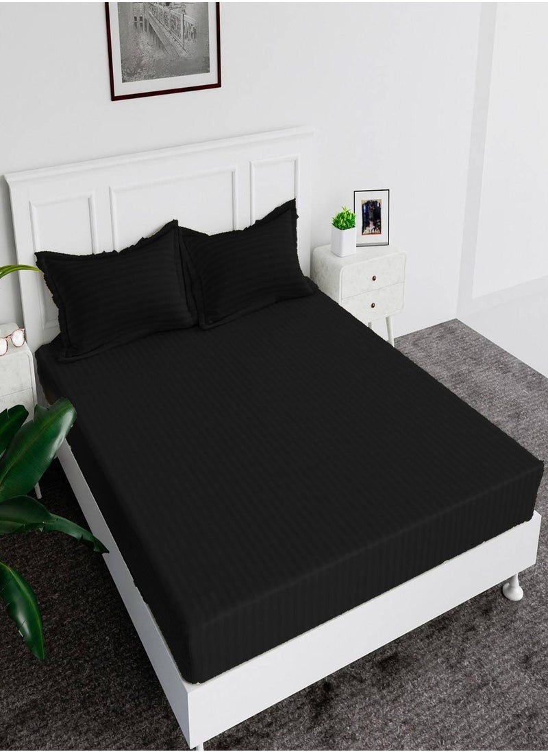 MAXQON - Fitted Elastic Bedsheet Set With Pillow Covers, King/Queen/Double/Single Sizes, Color Black - Image 1