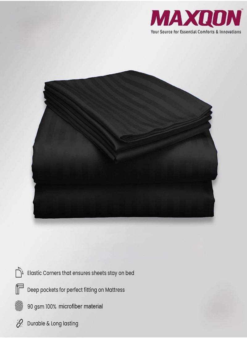 MAXQON - Fitted Elastic Bedsheet Set With Pillow Covers, King/Queen/Double/Single Sizes, Color Black - Image 1