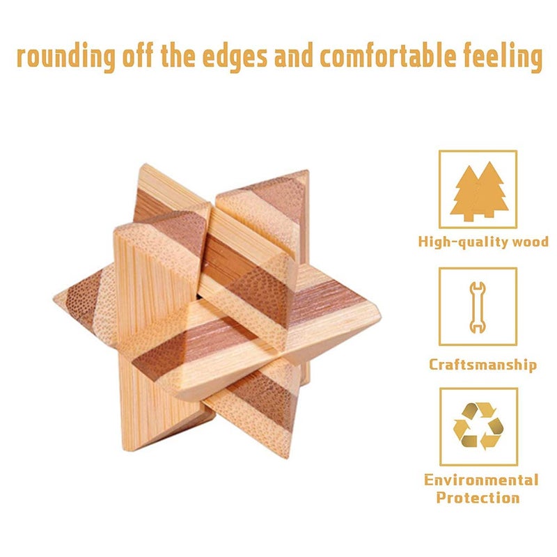 Buootooy Bamboo 3D Puzzle Metal Brain Teasers Puzzles Mind Game Toys Set for Teens and Adults Pack of 12pcs - Image 3