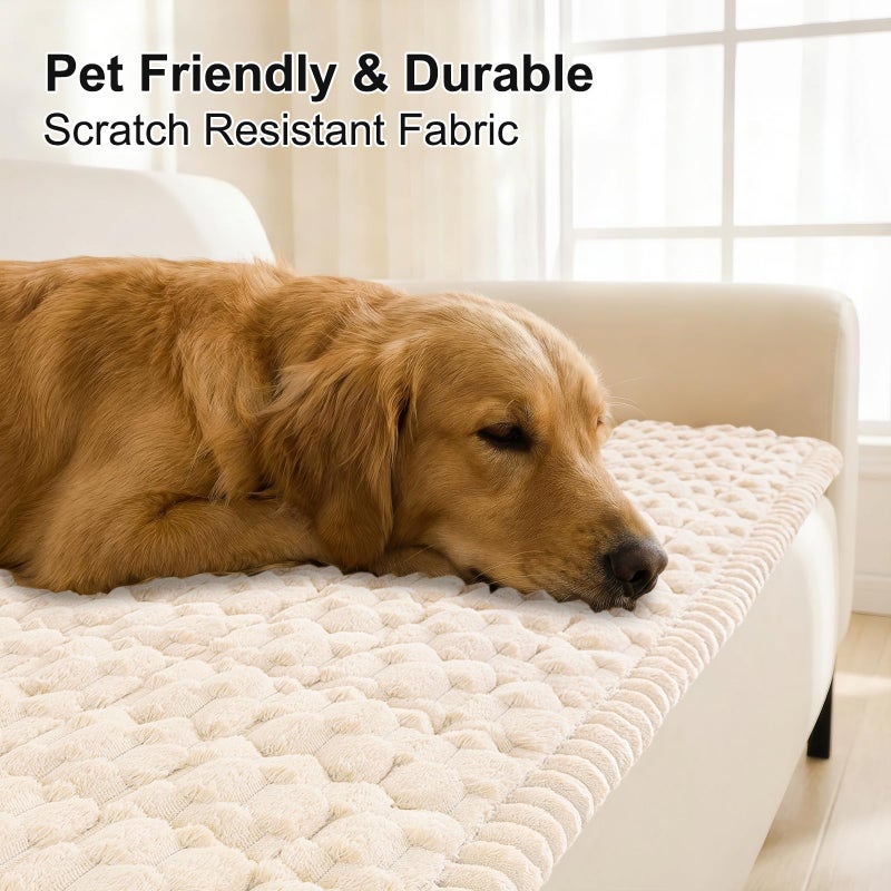 Smiry Couch Covers for Dogs Washable, Non Slip Fuzzy Pet Couch Covers for Sofa, Soft Thick Sofa Slipcovers Furniture Protector Pet Friendly (Cream, 27.6" x 70.9") - Image 3