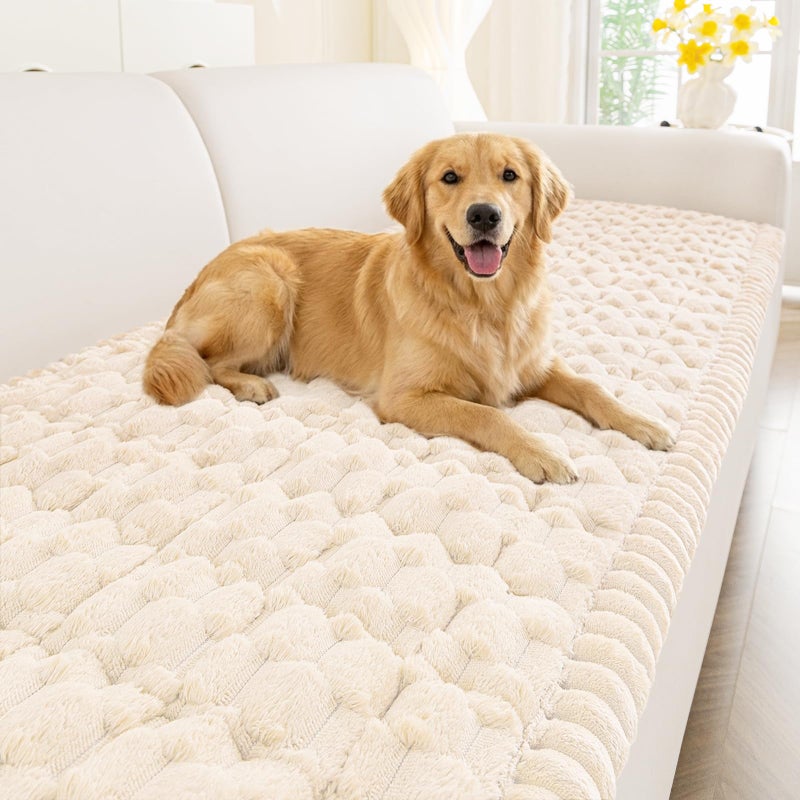 Smiry Couch Covers for Dogs Washable, Non Slip Fuzzy Pet Couch Covers for Sofa, Soft Thick Sofa Slipcovers Furniture Protector Pet Friendly (Cream, 27.6" x 70.9") - Image 1