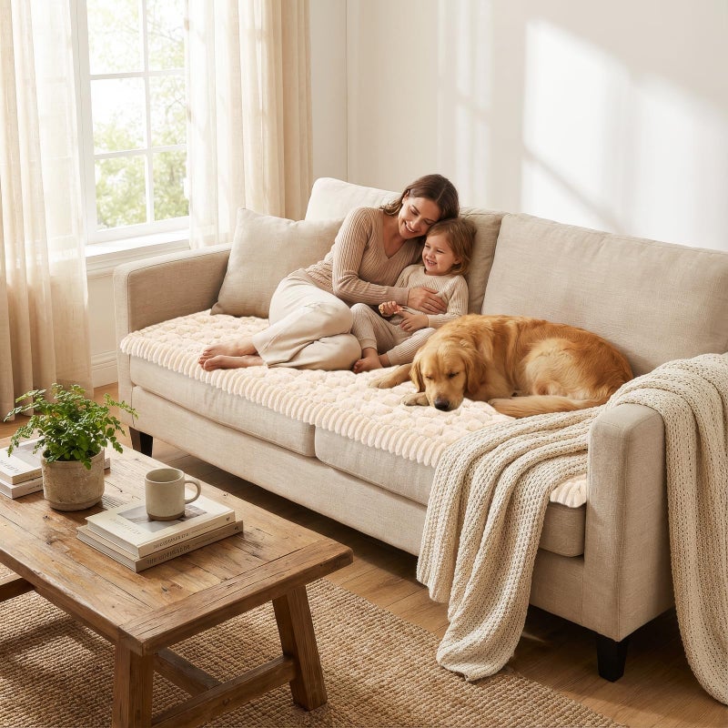 Smiry Couch Covers for Dogs Washable, Non Slip Fuzzy Pet Couch Covers for Sofa, Soft Thick Sofa Slipcovers Furniture Protector Pet Friendly (Cream, 27.6" x 70.9") - Image 5