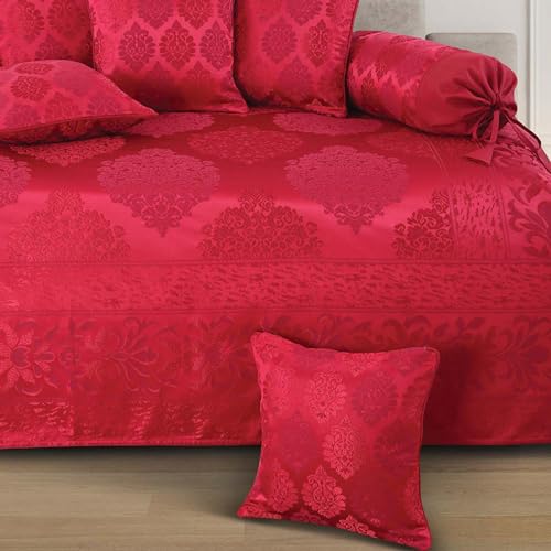 Victor Poly Cotton Styria Satin Geometrical Pattern Diwan Set - 8 Pcs (Maroon, Bed Cover - 60"x90", 2 Bolsters - 16" x 32" & 5 Cushion Covers - 16" x 16") - Image 4