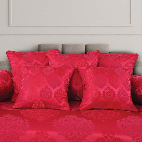 Victor Poly Cotton Styria Satin Geometrical Pattern Diwan Set - 8 Pcs (Maroon, Bed Cover - 60"x90", 2 Bolsters - 16" x 32" & 5 Cushion Covers - 16" x 16") - Image 2