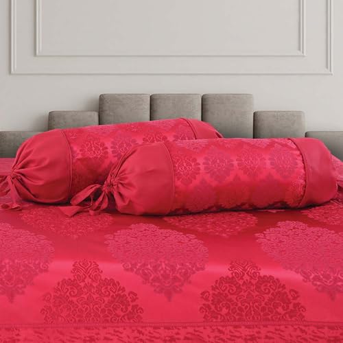 Victor Poly Cotton Styria Satin Geometrical Pattern Diwan Set - 8 Pcs (Maroon, Bed Cover - 60"x90", 2 Bolsters - 16" x 32" & 5 Cushion Covers - 16" x 16") - Image 3