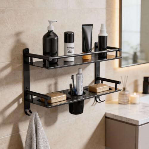 Well Set Multipurpose 2 Layer Bathroom Rack | Double Soap Dish | Tumbler Holder | Tooth Brush Holder | Bathroom Accessories - Image 1