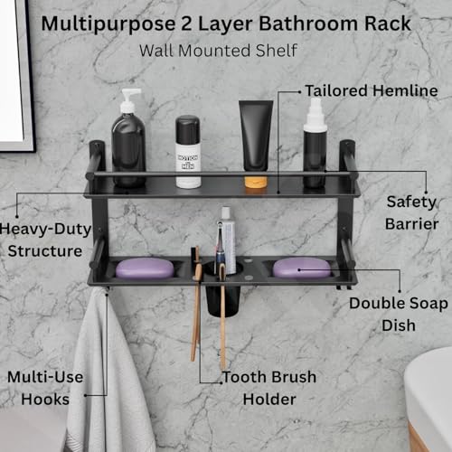 Well Set Multipurpose 2 Layer Bathroom Rack | Double Soap Dish | Tumbler Holder | Tooth Brush Holder | Bathroom Accessories - Image 2