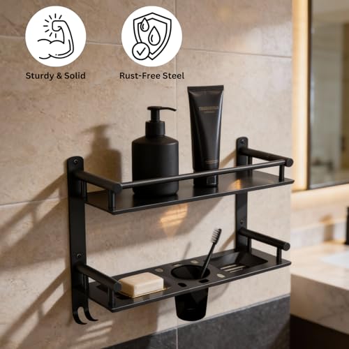 Well Set Multipurpose 2 Layer Bathroom Rack | Double Soap Dish | Tumbler Holder | Tooth Brush Holder | Bathroom Accessories - Image 4