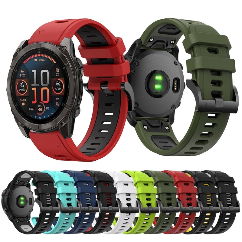 erorex For Garmin Fenix 8 Amoled 47Mm Sports Two Color 22Mm Silicone Watch Band(Army Green+Black) - Image 3