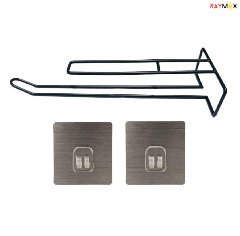 RAYMOX Self Adhesive Wall Mounted 3 in 1 Multi Functional Kitchen Rack for Towel Holder, Tissue Paper Rack, Wine Glass Holder - No Drilling - Image 4