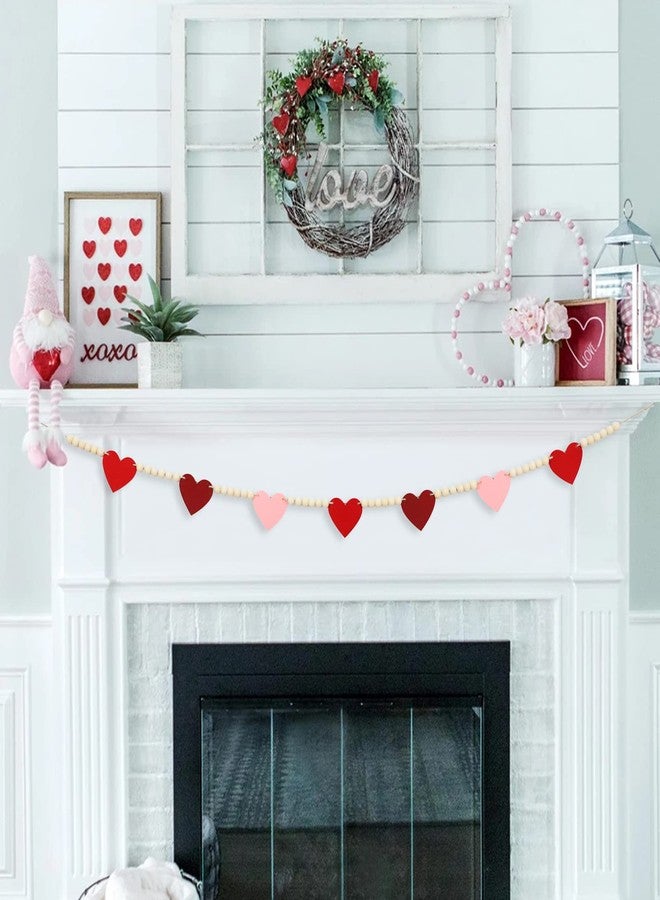 DAZONGE Valentines Day Decorations, Wood Bead Garland with Felt Hearts for Valentine Decor, Red and Pink Farmhouse Valentine’s Day Banner for Wedding, Anniversary Decorations - Image 2