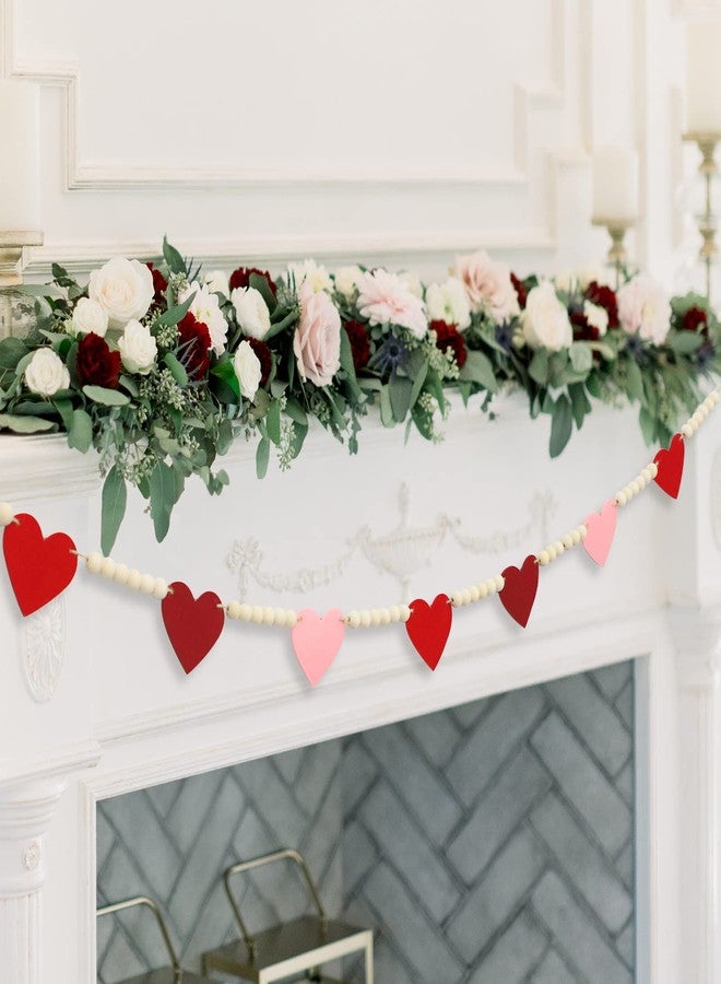 DAZONGE Valentines Day Decorations, Wood Bead Garland with Felt Hearts for Valentine Decor, Red and Pink Farmhouse Valentine’s Day Banner for Wedding, Anniversary Decorations - Image 1