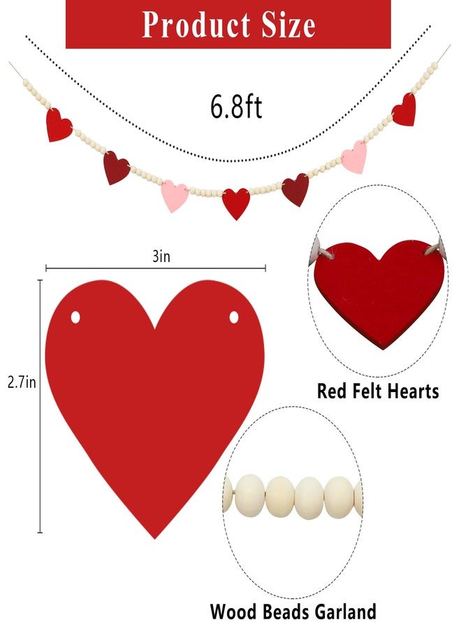 DAZONGE Valentines Day Decorations, Wood Bead Garland with Felt Hearts for Valentine Decor, Red and Pink Farmhouse Valentine’s Day Banner for Wedding, Anniversary Decorations - Image 3