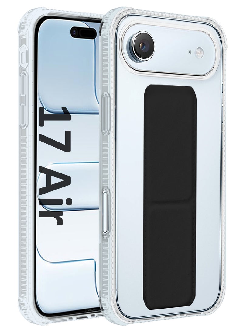 CATANES Finger Grip Clear Case Cover for iPhone 17 Air- Kickstand Car Magnetic Holder Multi-function Protective Two-in-one Case - Black - Image 1