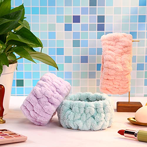 Chuangdi 3-Piece Spa Headband Set - Soft Terry Cloth Hairbands for Women's Facial Makeup, Washing, Face Mask, Spa & Shower - Light Orange, Purple, Green - Image 5